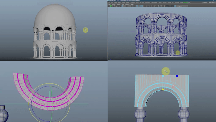 初心者向け 柱のある丸く曲線のある建物をmayaでモデリングするチュートリアル動画 3dcg最新情報サイト Modeling Happy