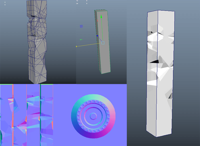 Mayaのtransfer Maps 機能を使ってノーマルマップを簡単に作る方法 崩れた柱やメカパーツを作る参考事例を書きましたよ 3dcg最新情報サイト Modeling Happy