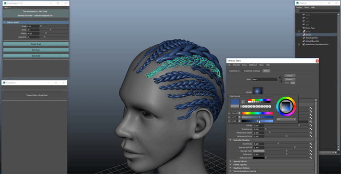 Mayaで三つ編みヘアーを直ぐに作れるプラグイン Braid Maker V1 0 3dcg最新情報サイト Modeling Happy