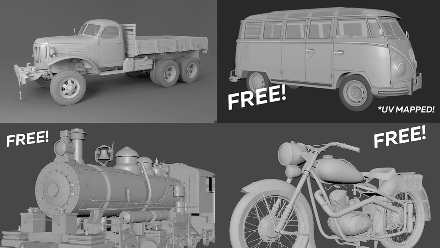 バイク 機関車 トラック バンのuv展開済み３dモデルデータが無料でダウンロードできます 3dcg最新情報サイト Modeling Happy
