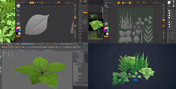 ゲーム系のローポリで作られた草をzbrushとサブスタンスデザイナーにmayaを使って作るチュートリアル動画 3dcg最新情報サイト Modeling Happy