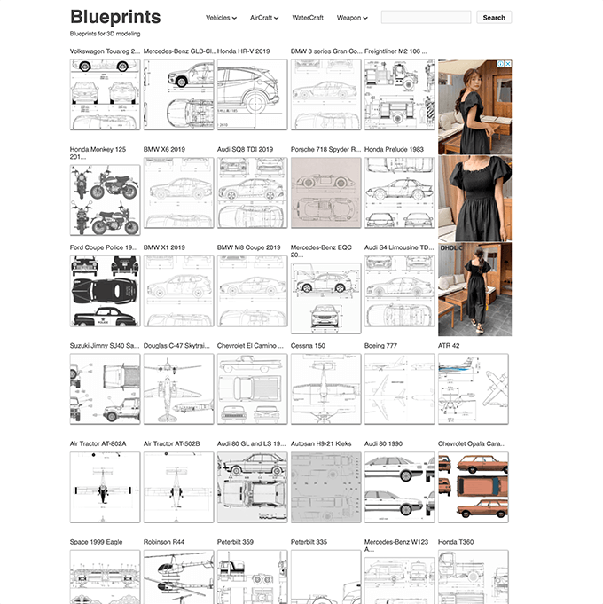 車 戦闘機 拳銃など15項目の3面図をダウンロード出来るサイトblueprints Com 3dcg最新情報サイト Modeling Happy