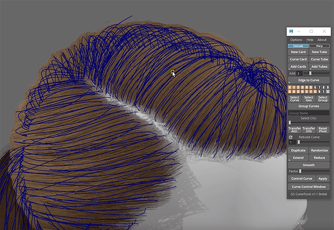 Gs Curvetools Mayaでリアルタイム用の髪の毛作成を便利にしてくれるツール 3dcg最新情報サイト Modeling Happy