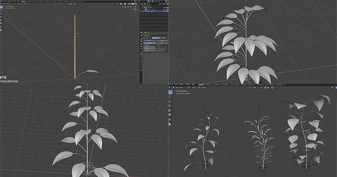 Blenderのモディファイヤーを多用して１枚の葉っぱを複製して素早く植物を作るチュートリアル動画 3dcg最新情報サイト Modeling Happy