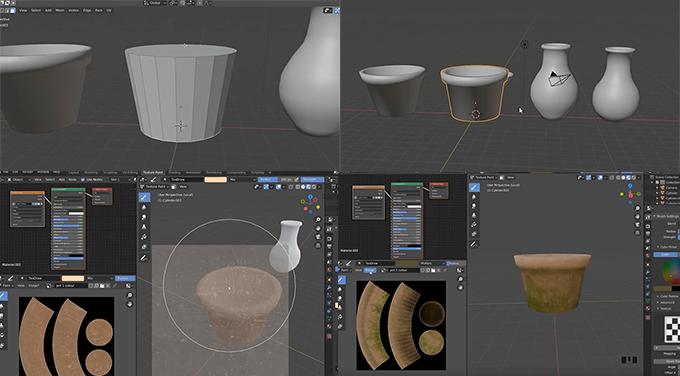 Blender2 8で植木鉢のローポリモデルに写真からテクスチャペイントで重ね塗りするチュートリアル動画 3dcg最新情報サイト Modeling Happy