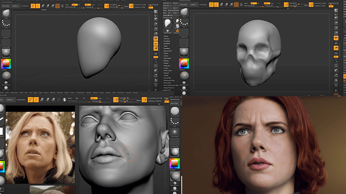 ブラックウィドウの顔を球体からzbrushで作っていくメイキングチュートリアル動画 3dcg最新情報サイト Modeling Happy