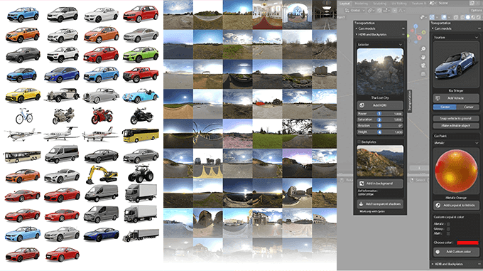 Transportation」Blenderで50台以上の車やバイクと60以上のHDRIに300 