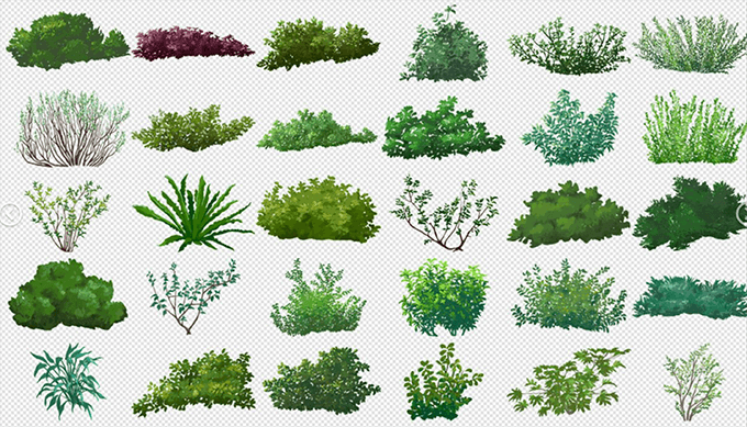 手書き風の草や茂みの素材60種類パック Png背景透明で素材に使いやすいデータ 3dcg最新情報サイト Modeling Happy