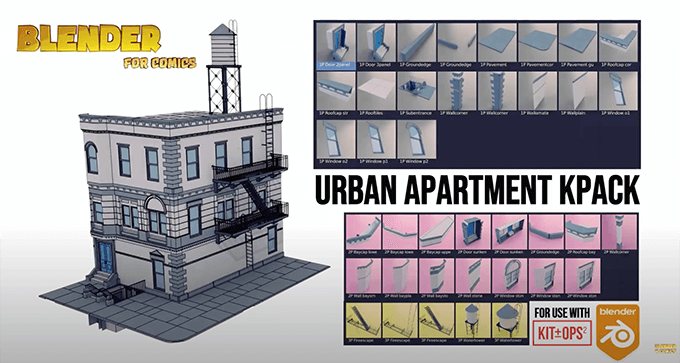 Urban Apartment Kitbash Blenderで色々な形のアパートを作るのに便利な25種類の素材が集まったキットバッシュ素材 3dcg最新情報サイト Modeling Happy